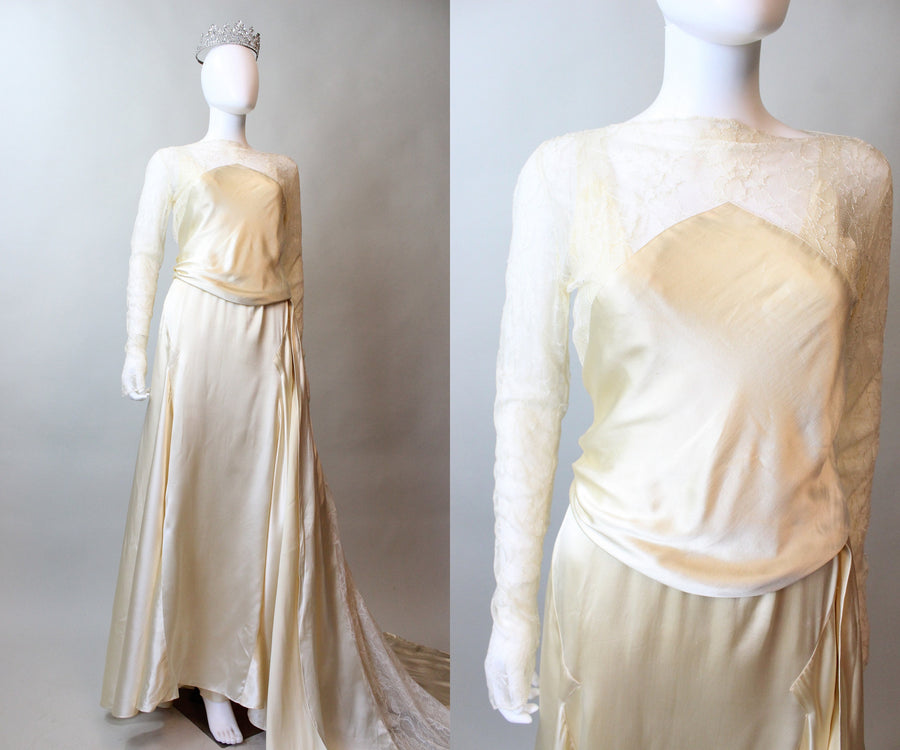 1920s ANTIQUE liquid satin LACE wedding dress small | new spring summer