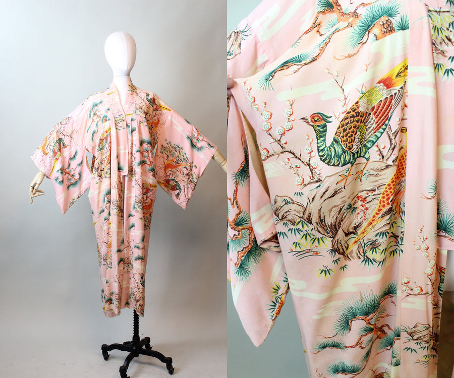 1940s KIMONO pheasant CACTUS print all sizes | new spring summer