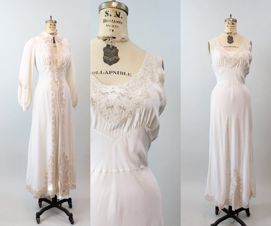 1930s PEIGNOIR set nightgown and robe small medium | new spring summer