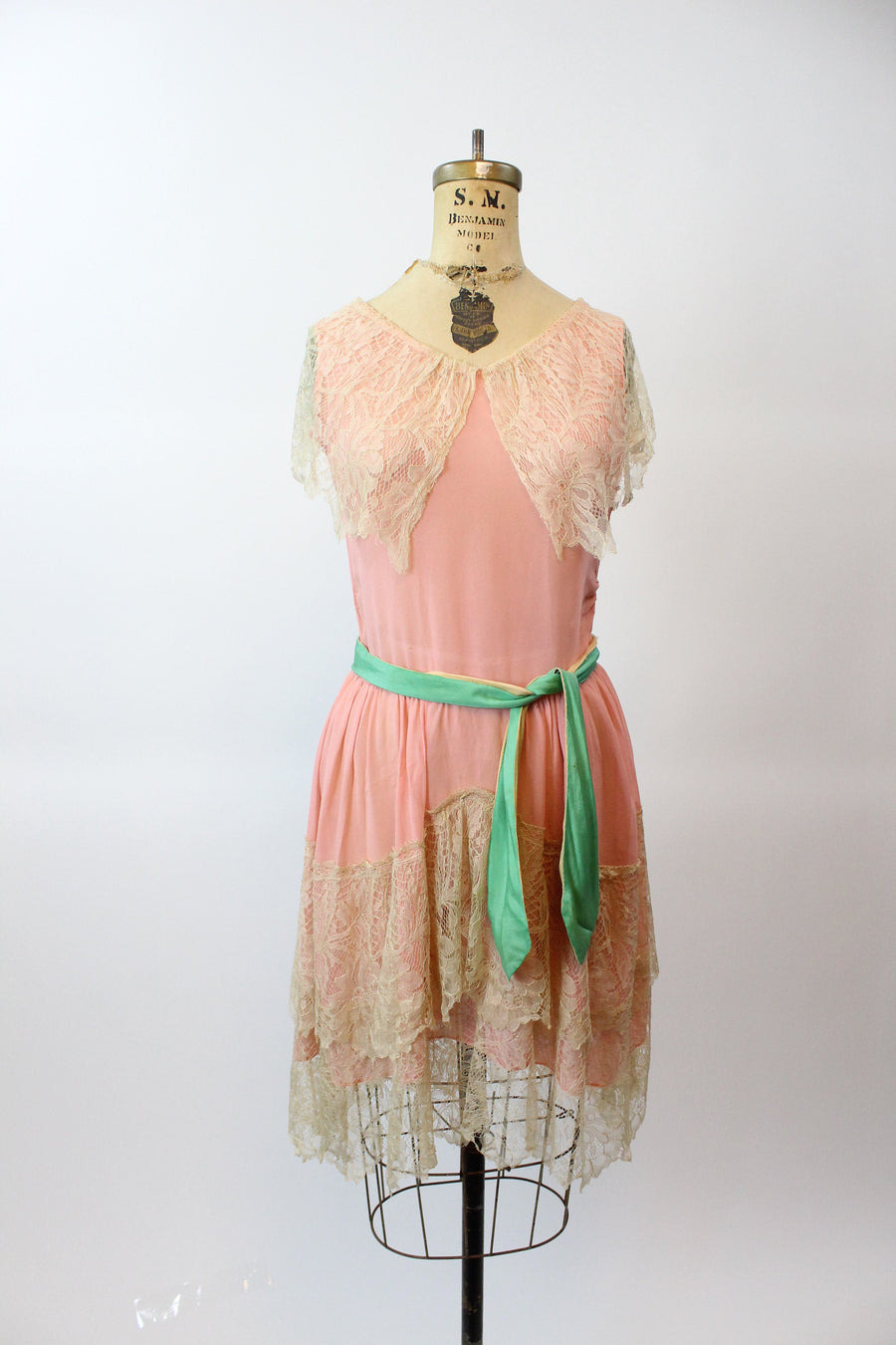 1920s MINT and pink silk LACE dress xs | new spring summer