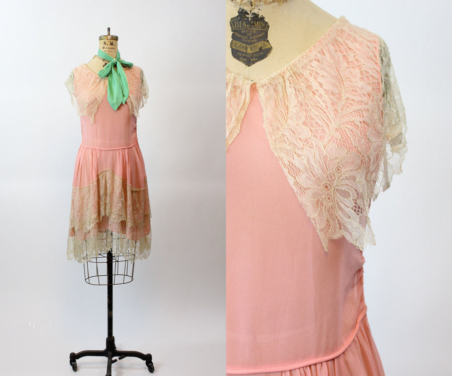 1920s MINT and pink silk LACE dress xs | new spring summer