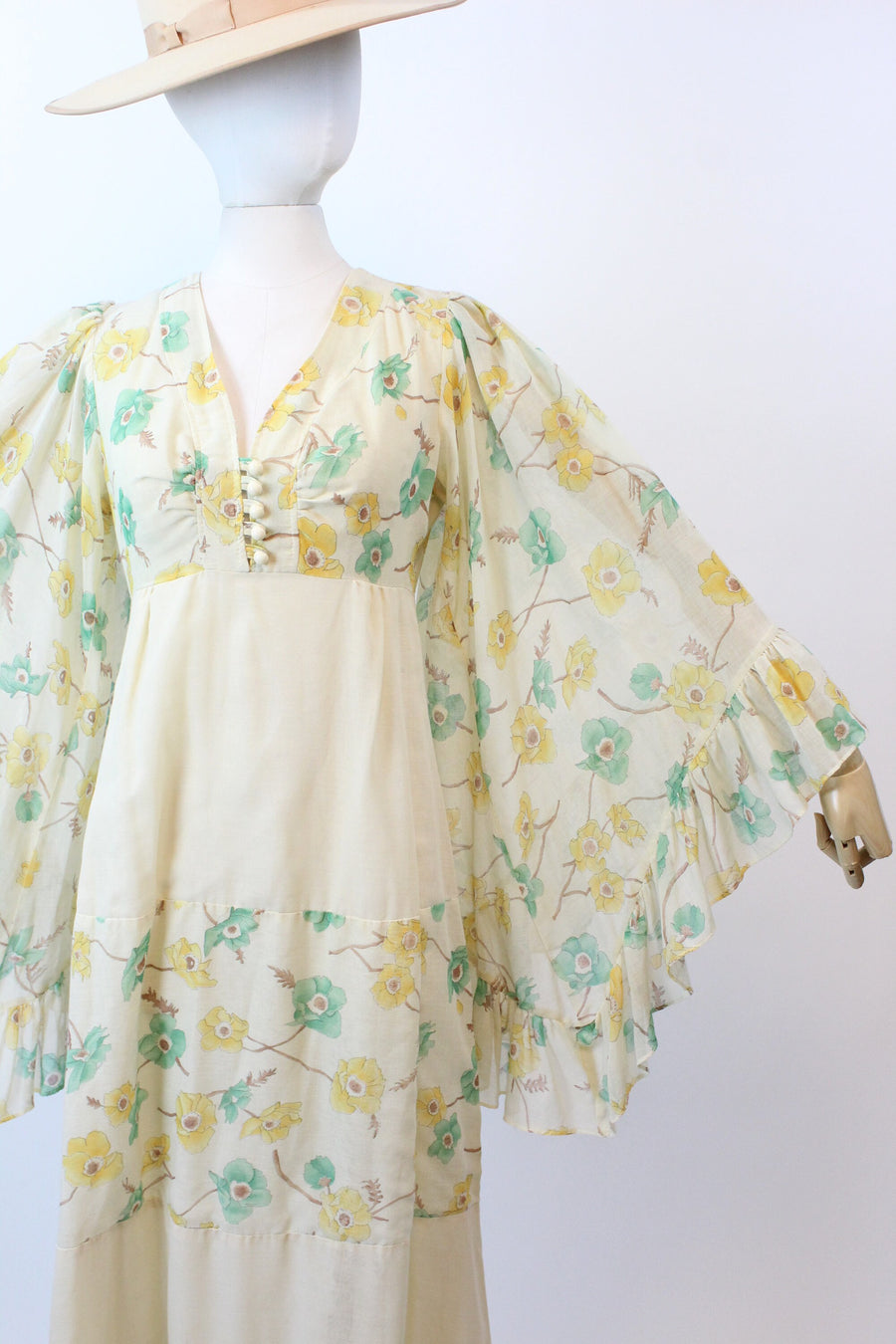 1970s DOGWOOD print DRIPPY sleeves maxi dress xs | new spring summer