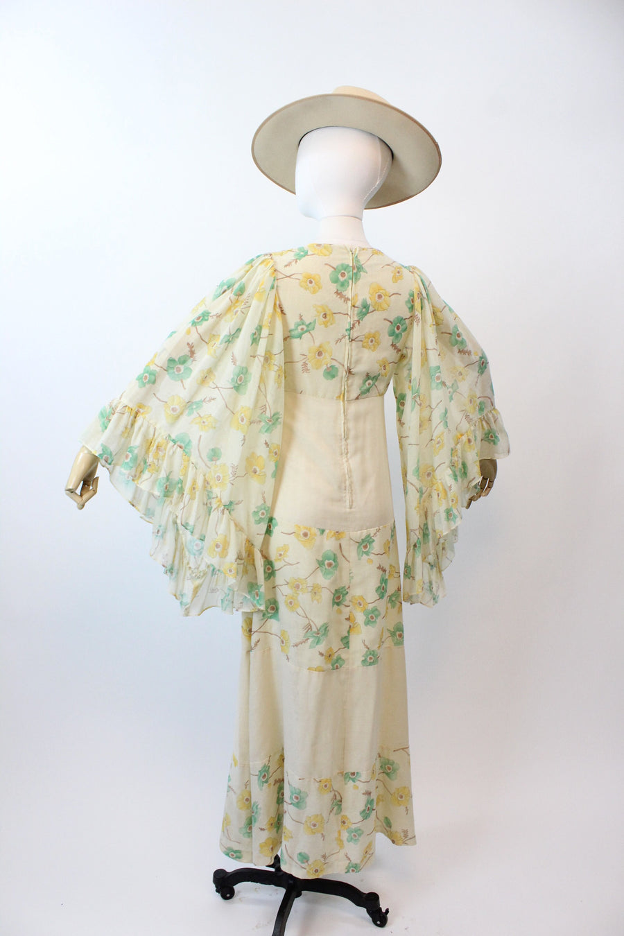 1970s DOGWOOD print DRIPPY sleeves maxi dress xs | new spring summer