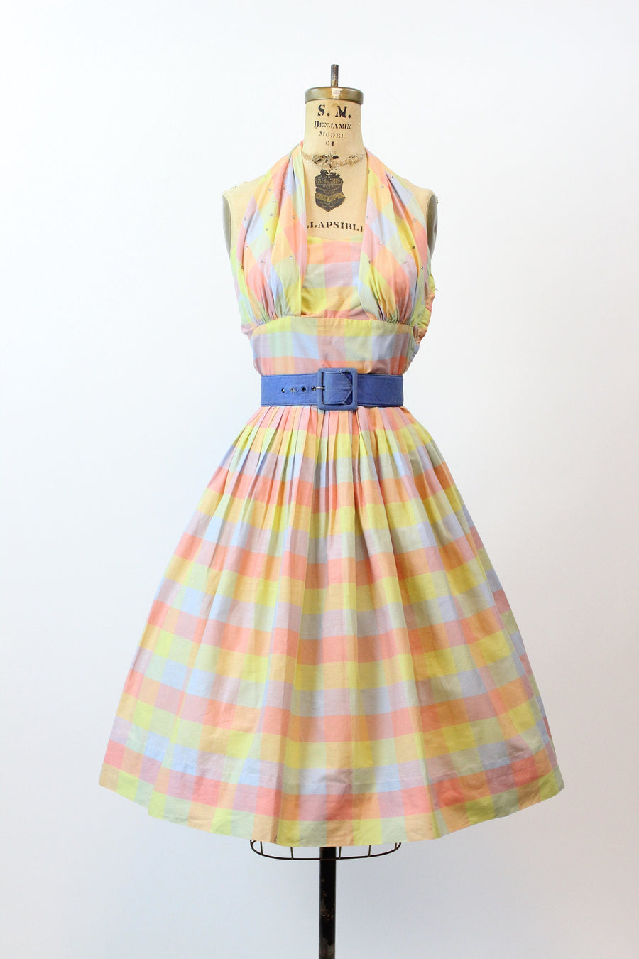 1950s CHARELLA plaid cotton HALTER dress small | new spring summer