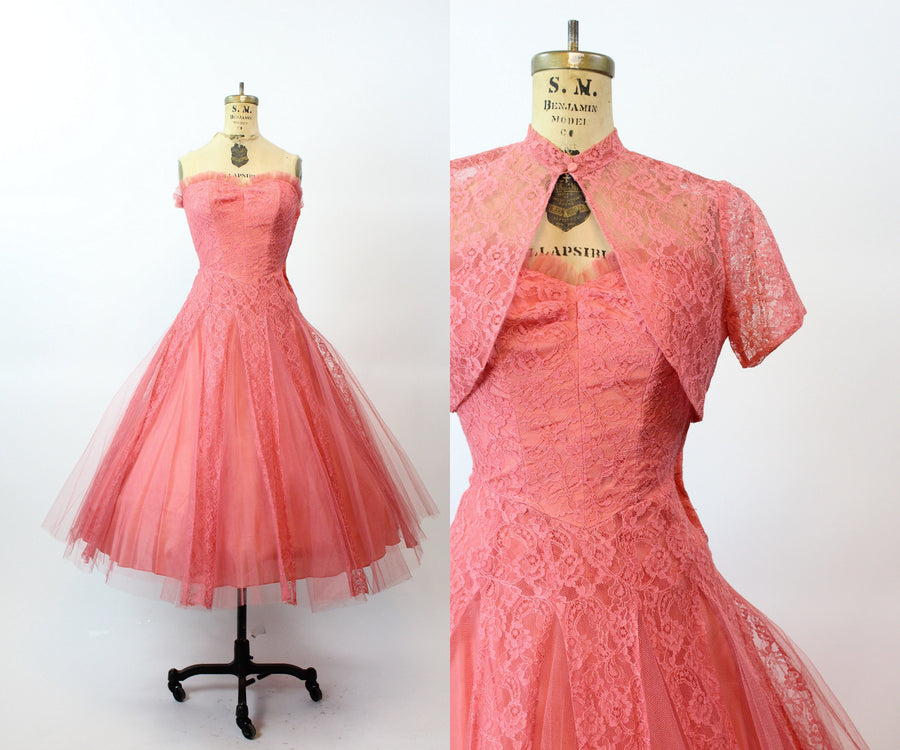 1950s CORAL tulle CUPCAKE lace dress xs | new spring summer