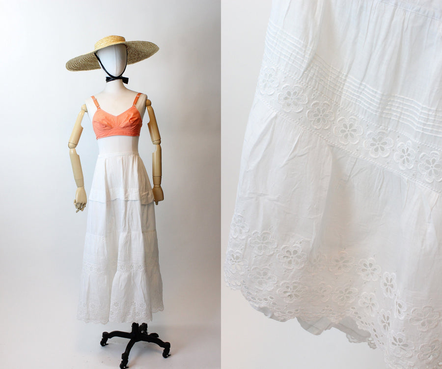 ANTIQUE edwardian EYELET cotton skirt all sizes | new spring summer