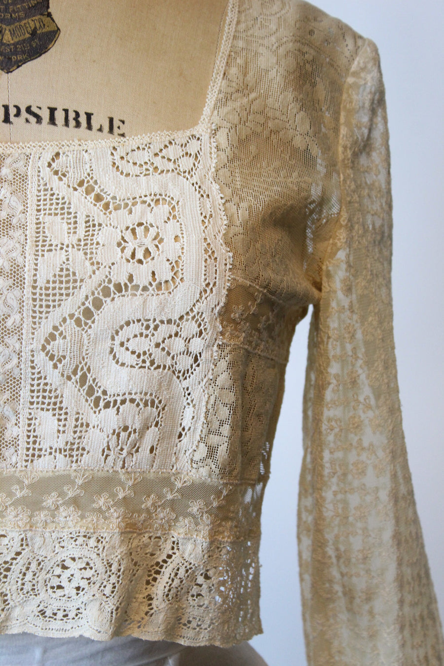 ANTIQUE edwardian lace CROPPED blouse small | new spring summer