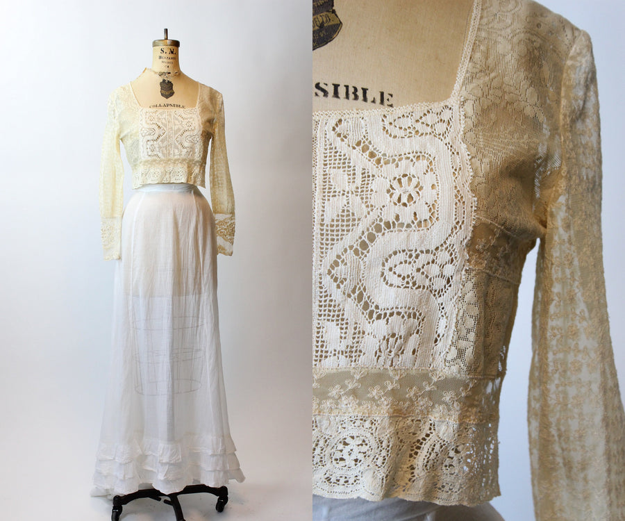 ANTIQUE edwardian lace CROPPED blouse small | new spring summer