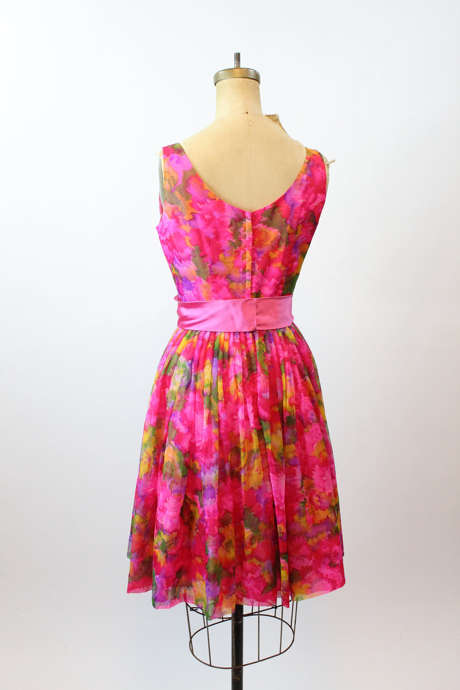 1960s BOLD floral CHIFFON silk BOW dress xs | new spring summer