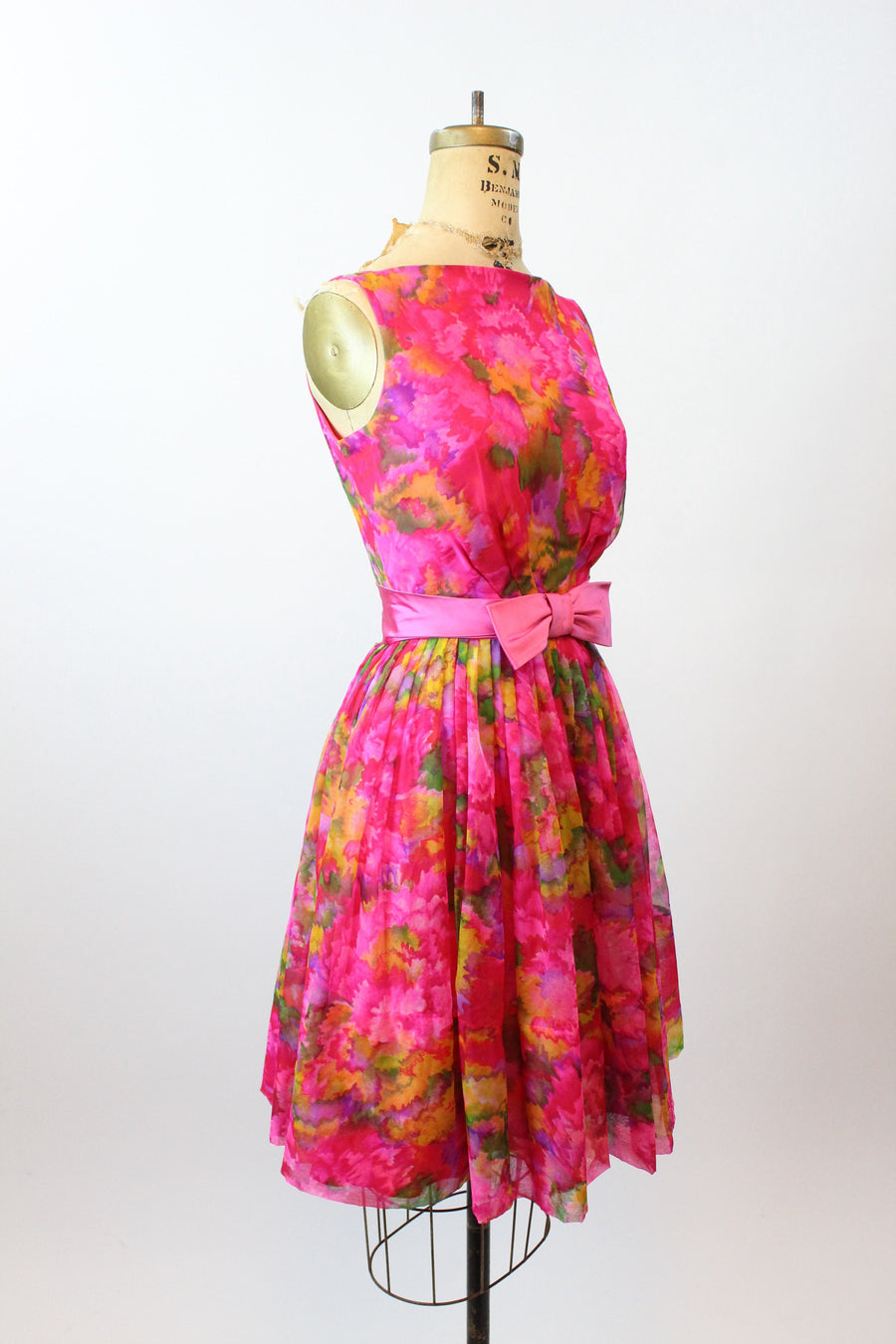 1960s BOLD floral CHIFFON silk BOW dress xs | new spring summer