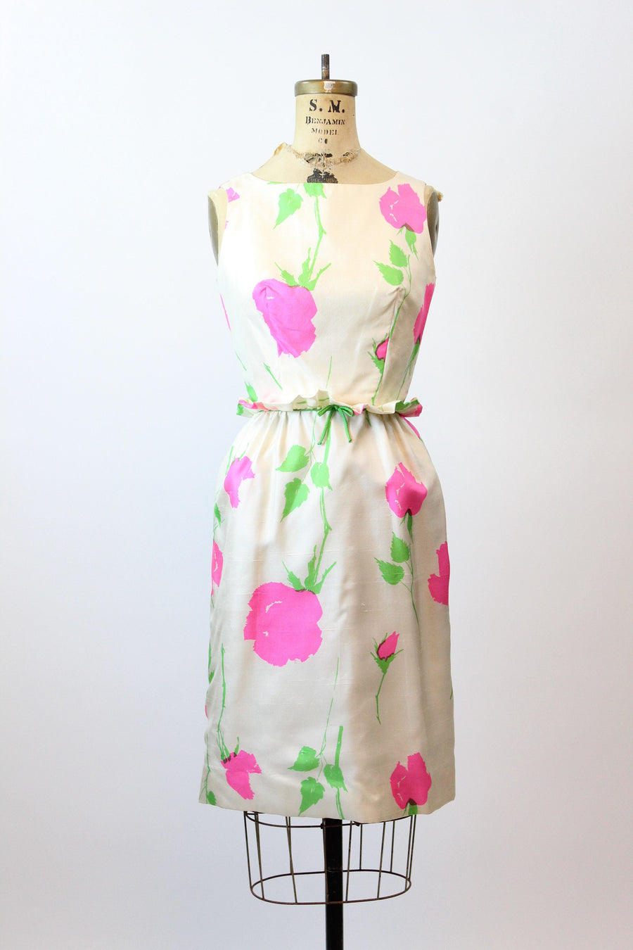 1960s PINK ROSE SILK ruffled waist dress xs | new spring summer