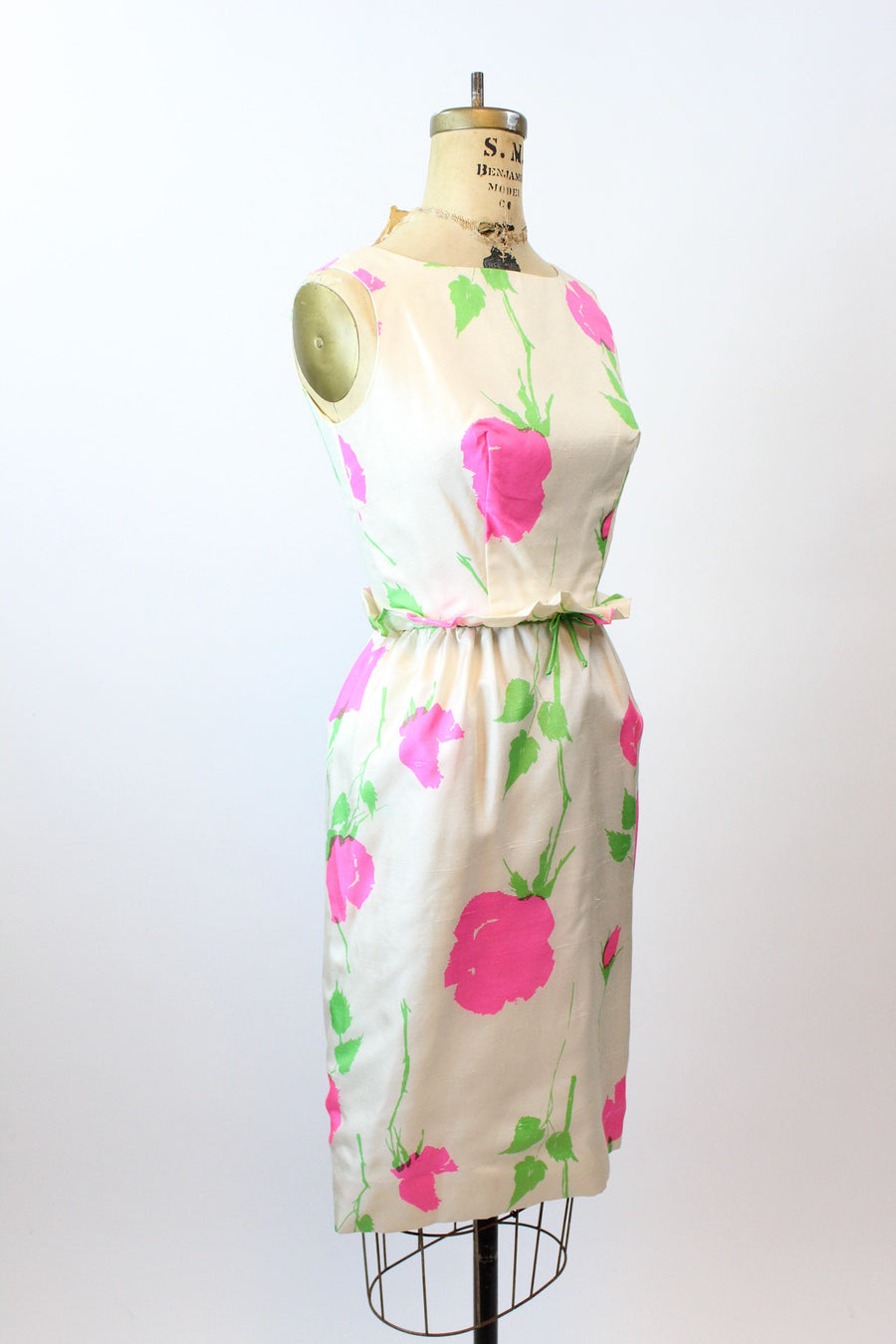 1960s PINK ROSE SILK ruffled waist dress xs | new spring summer