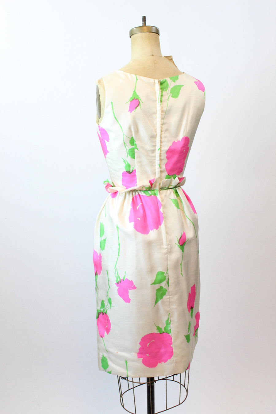 1960s PINK ROSE SILK ruffled waist dress xs | new spring summer