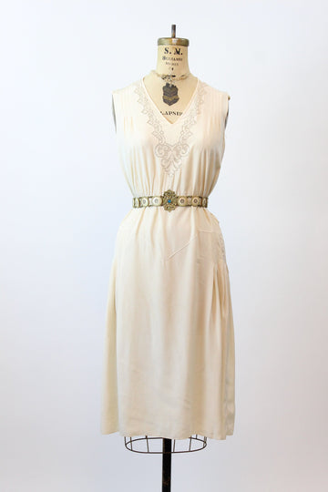 1930s PUNCHED LACE silk dress small | new spring summer