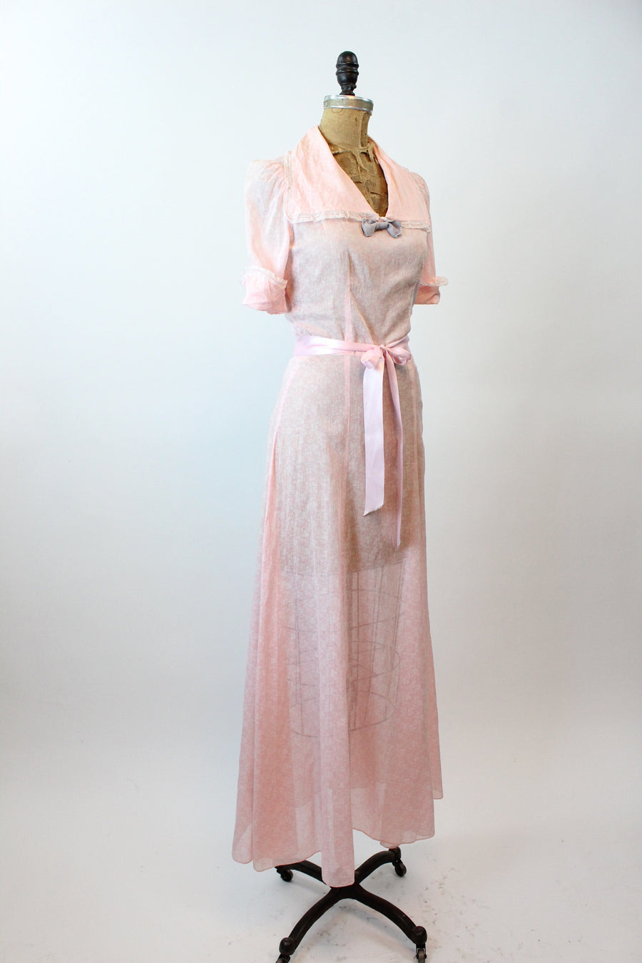 1930s PINK floral dress COTTON gown small | new spring summer