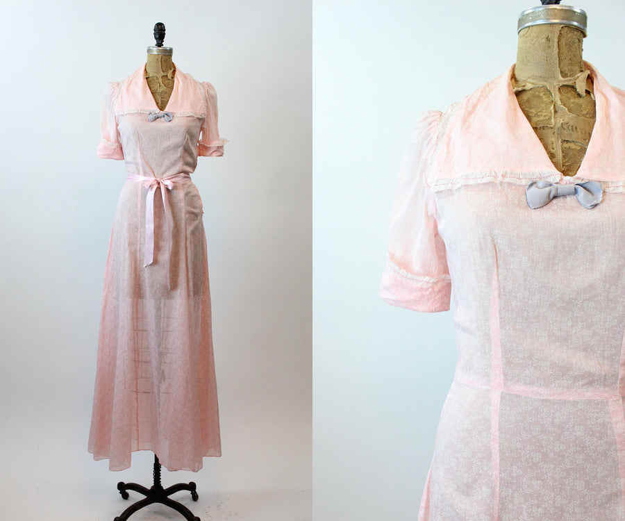 1930s PINK floral dress COTTON gown small | new spring summer