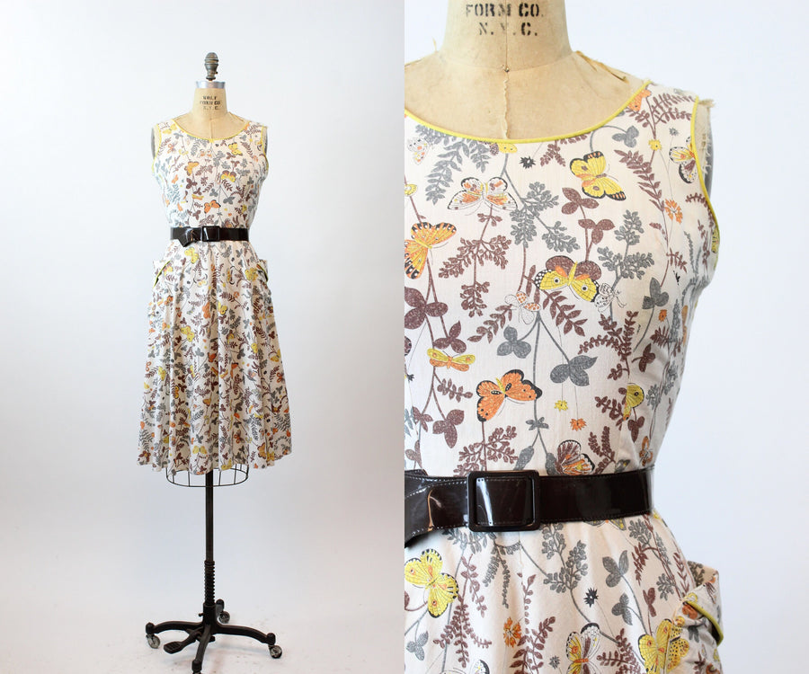 1950s BUTTERFLY moth novelty print dress small | new spring summer