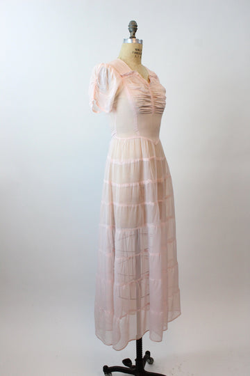 1940s PALE PINK puff sleeves dress gown small medium | new spring summer