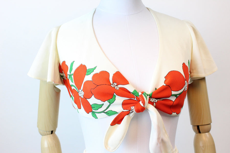 1970s does 1940s tie top and WRAP PANTS set xs | new spring summer