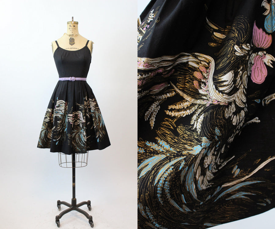 1950s ROOSTER print novelty dress xs | new spring summer