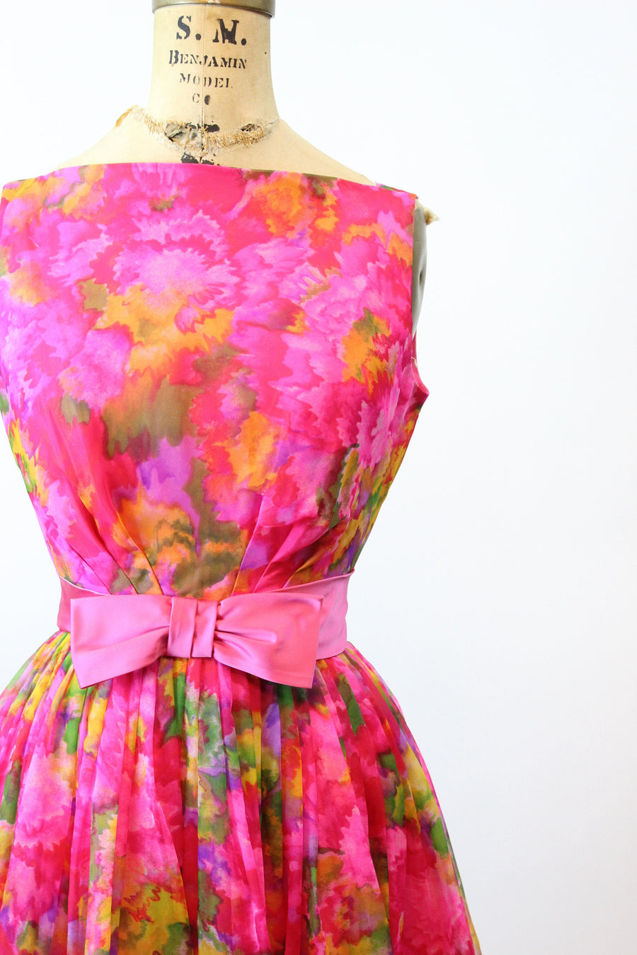 1960s BOLD floral CHIFFON silk BOW dress xs | new spring summer