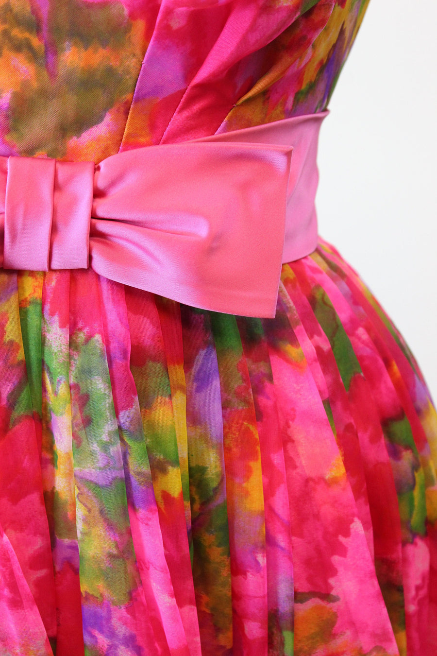 1960s BOLD floral CHIFFON silk BOW dress xs | new spring summer