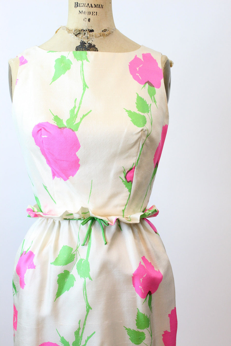 1960s PINK ROSE SILK ruffled waist dress xs | new spring summer