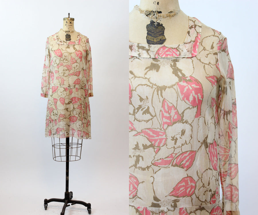 1920s COTTON voile floral dress xs | new spring summer