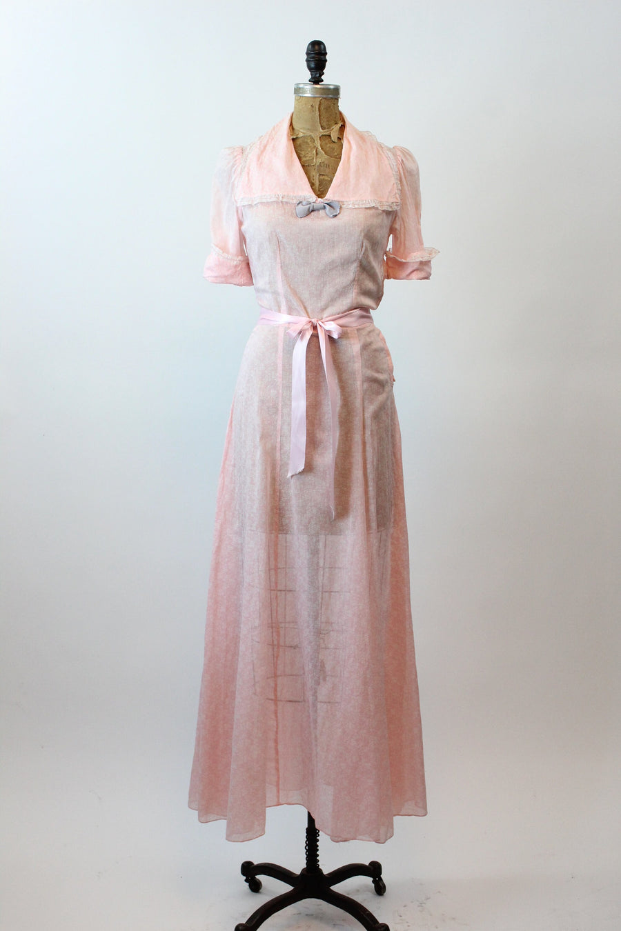 1930s PINK floral dress COTTON gown small | new spring summer