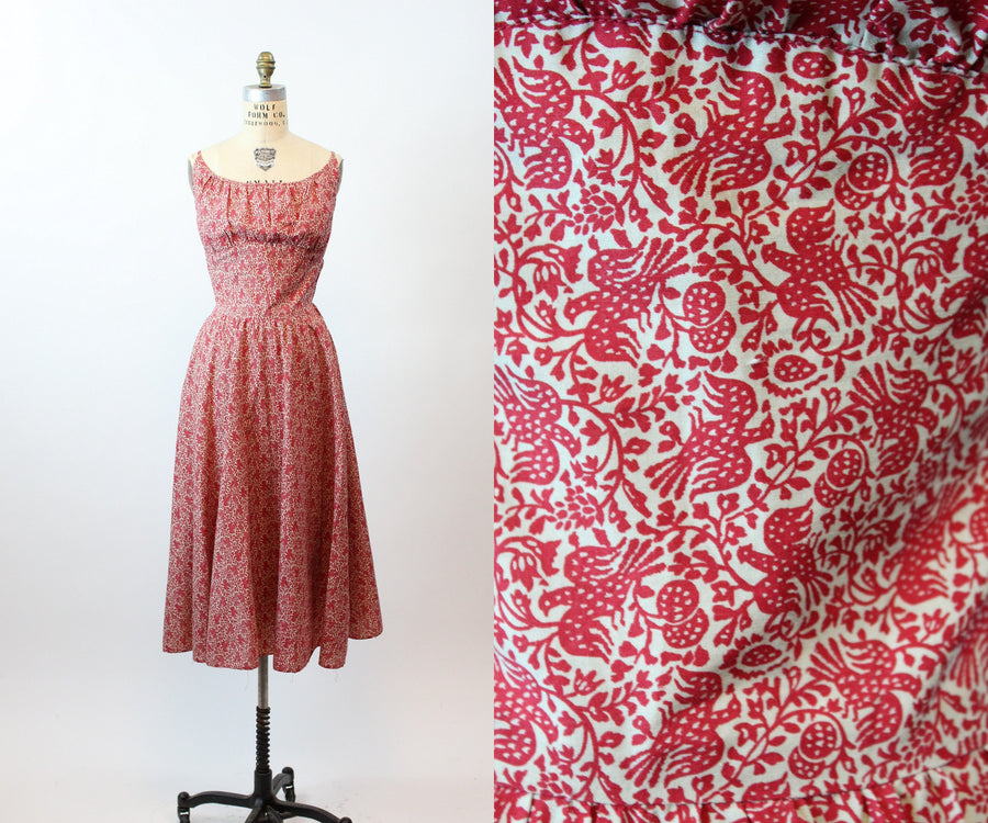 1950s BIRD novelty print PEASANT dress small | new spring summer