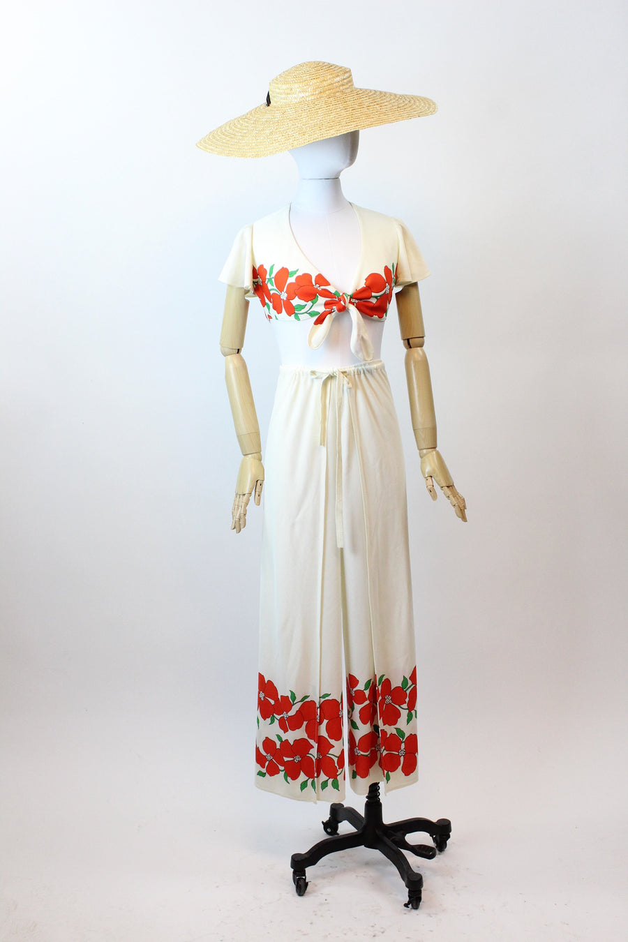 1970s does 1940s tie top and WRAP PANTS set xs | new spring summer