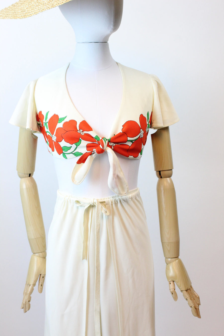 1970s does 1940s tie top and WRAP PANTS set xs | new spring summer