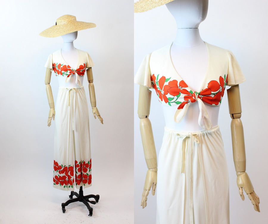 1970s does 1940s tie top and WRAP PANTS set xs | new spring summer