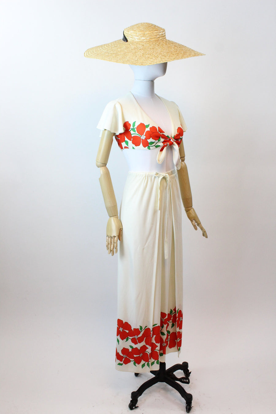 1970s does 1940s tie top and WRAP PANTS set xs | new spring summer