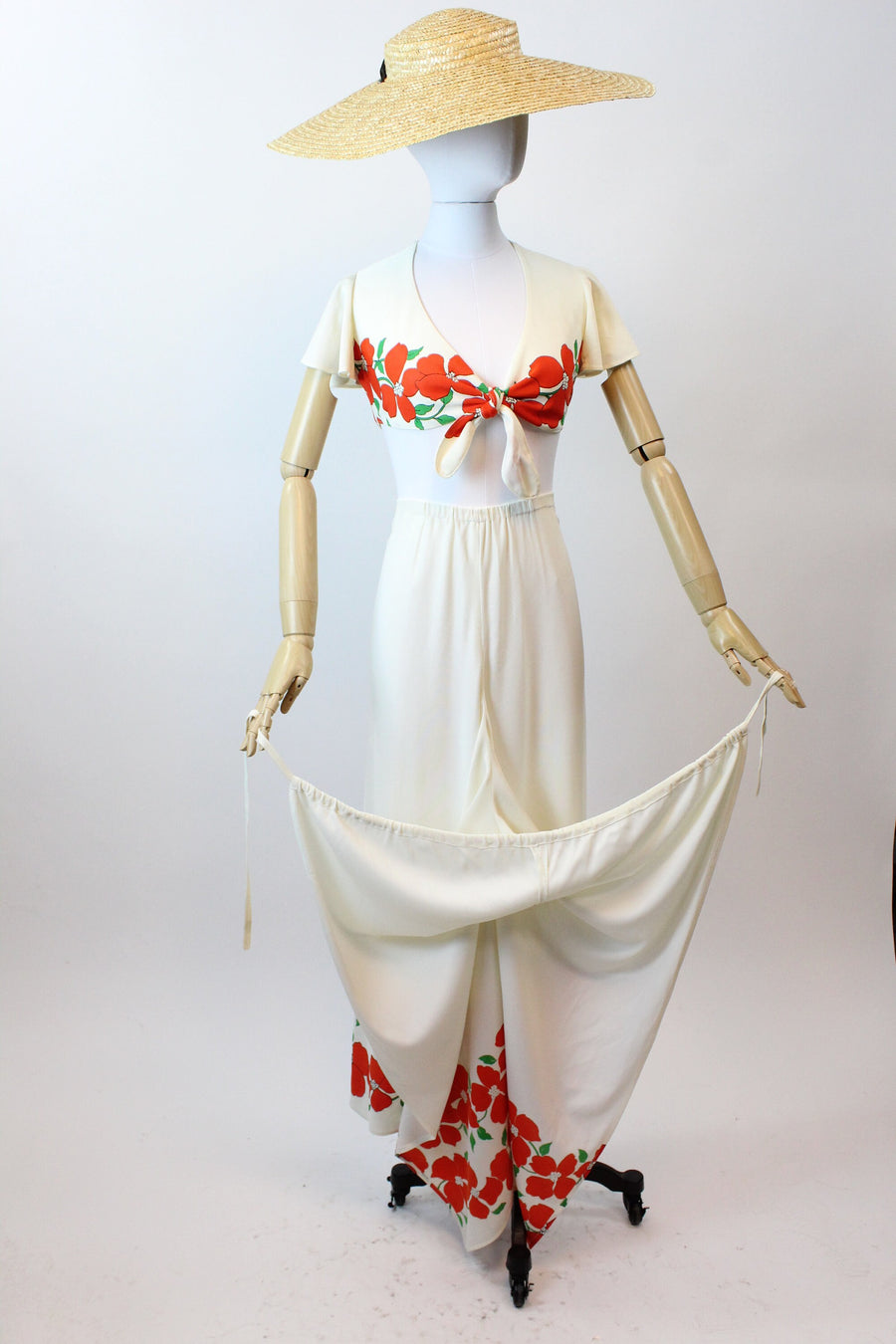 1970s does 1940s tie top and WRAP PANTS set xs | new spring summer