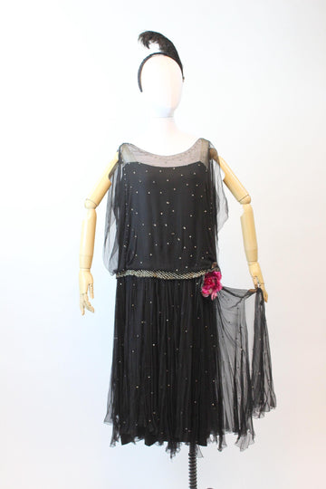 1920s THERESE FRENCH shop rhinestone silk dress large | new fall winter