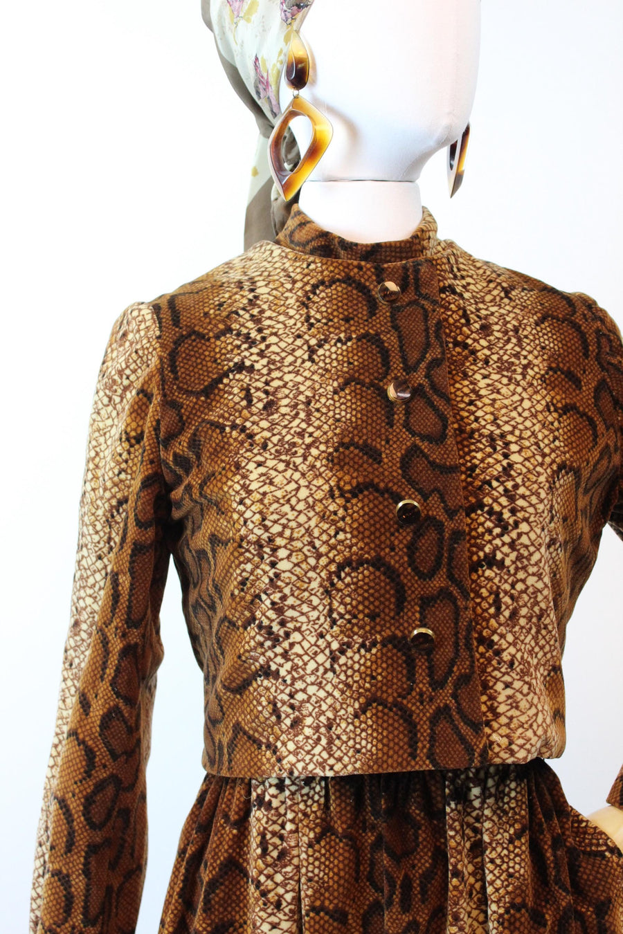 1960s LISA MERIL fur SNAKESKIN print dress and jacket small | new fall winter