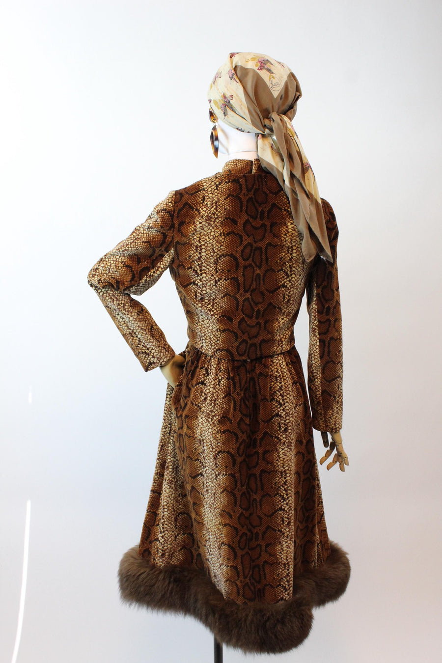 1960s LISA MERIL fur SNAKESKIN print dress and jacket small | new fall winter