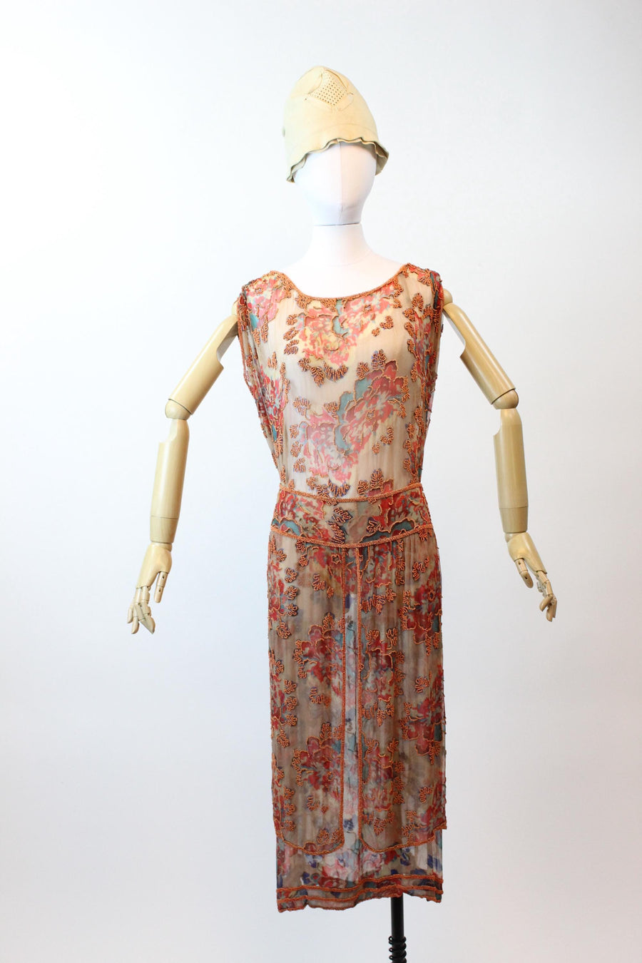 1920s AUTUMN BEADED silk print TABARD dress | new fall winter