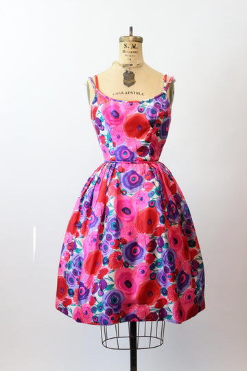 1950s LOW BACK full skirt FLORAL dress xs | new fall winter