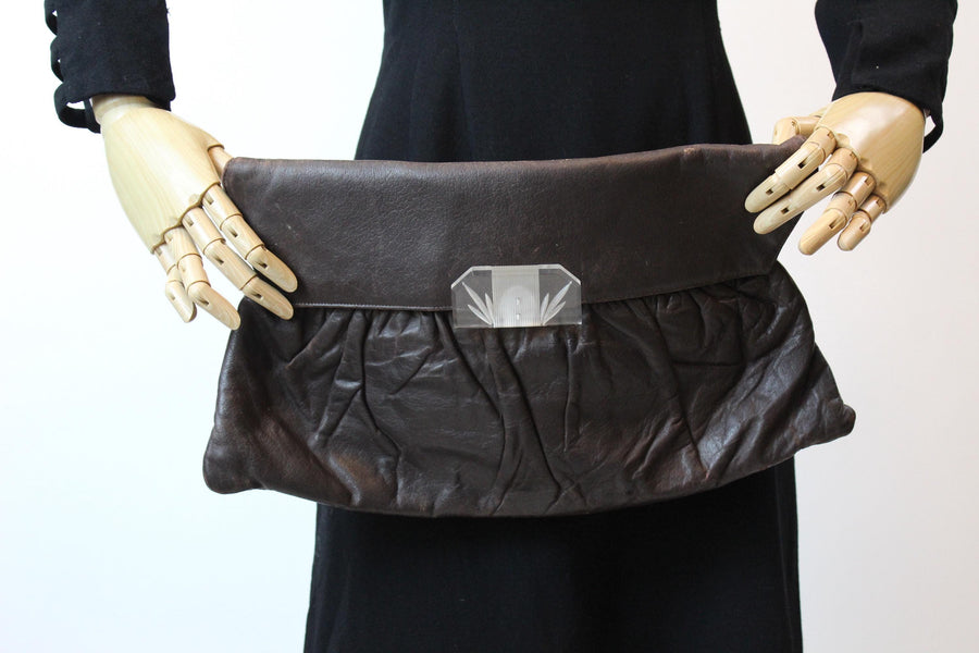 1940s LEATHER soft CLUTCH lucite closure bag purse | new fall winter