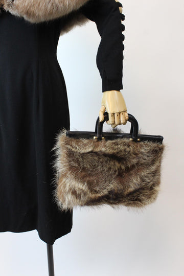 1950s GRETA FUR handbag top handle purse briefcase | new fall winter