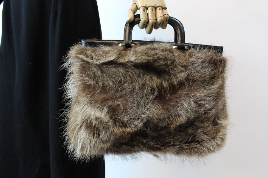 1950s GRETA FUR handbag top handle purse briefcase | new fall winter