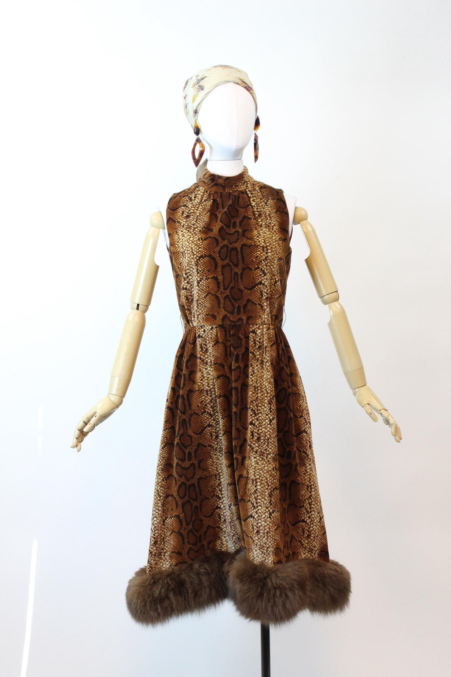 1960s LISA MERIL fur SNAKESKIN print dress and jacket small | new fall winter