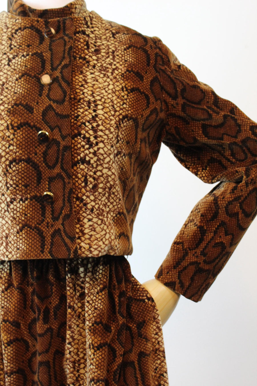 1960s LISA MERIL fur SNAKESKIN print dress and jacket small | new fall winter