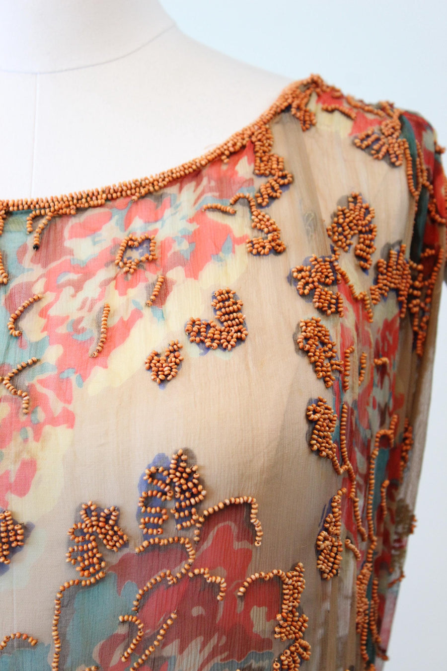 1920s AUTUMN BEADED silk print TABARD dress | new fall winter