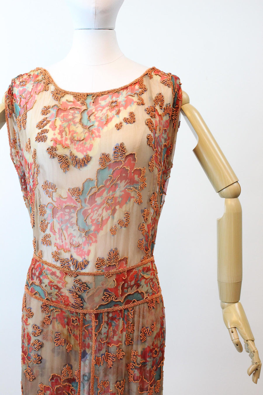 1920s AUTUMN BEADED silk print TABARD dress | new fall winter