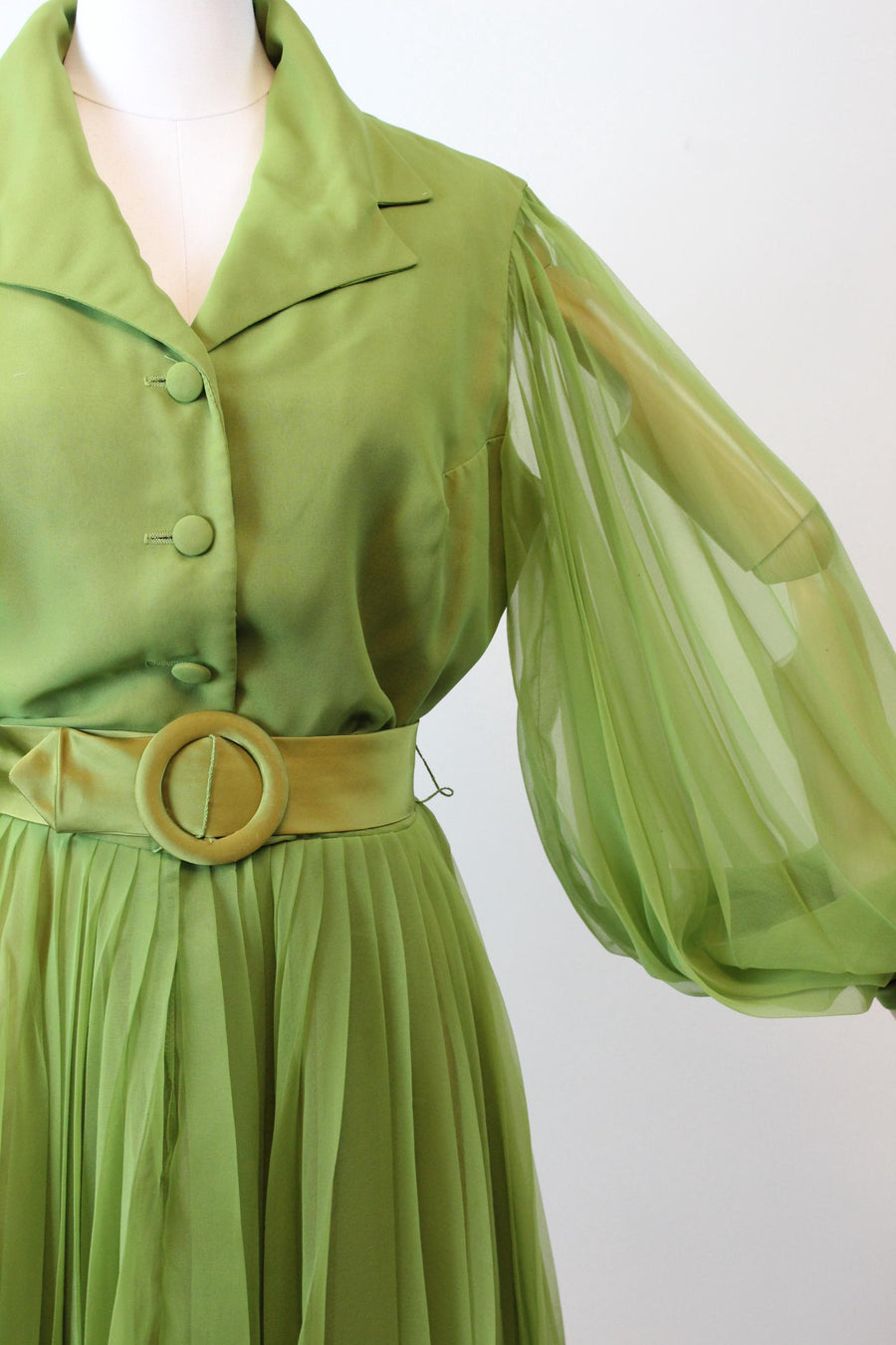 1960s MISS ELLIETTE olive balloon sleeves dress medium | new fall winter