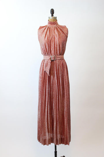 1960s LUREX metallic gown RHINESTONE belt dress small | new fall winter