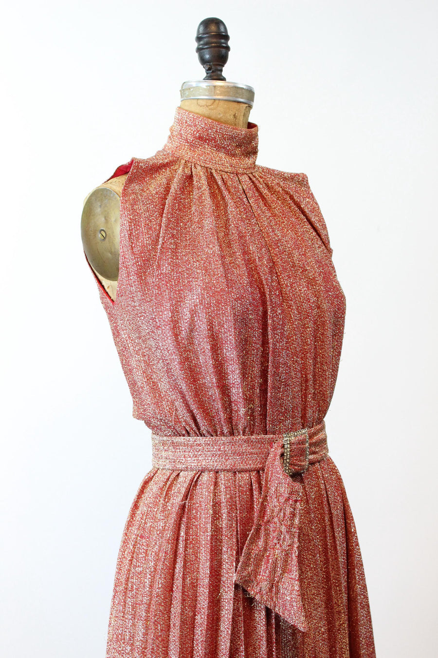 1960s LUREX metallic gown RHINESTONE belt dress small | new fall winter